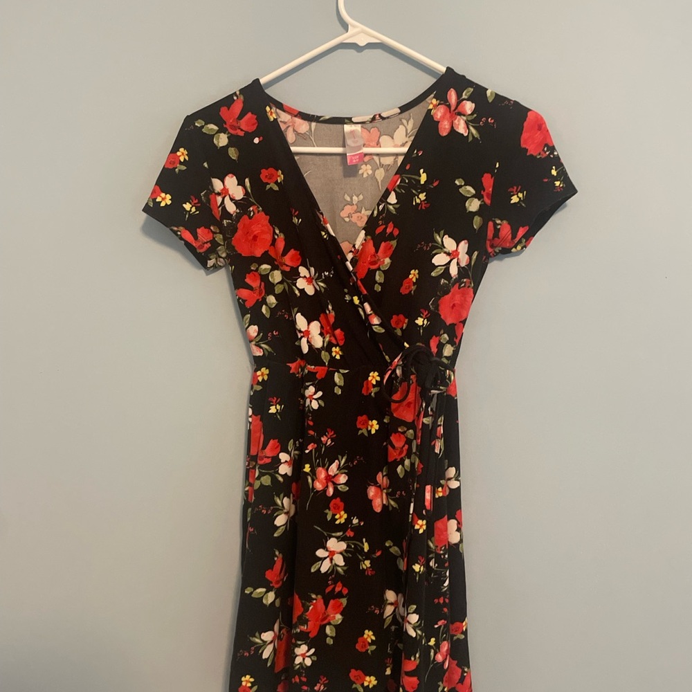 No Boundaries Black and Red Floral Midi Dress